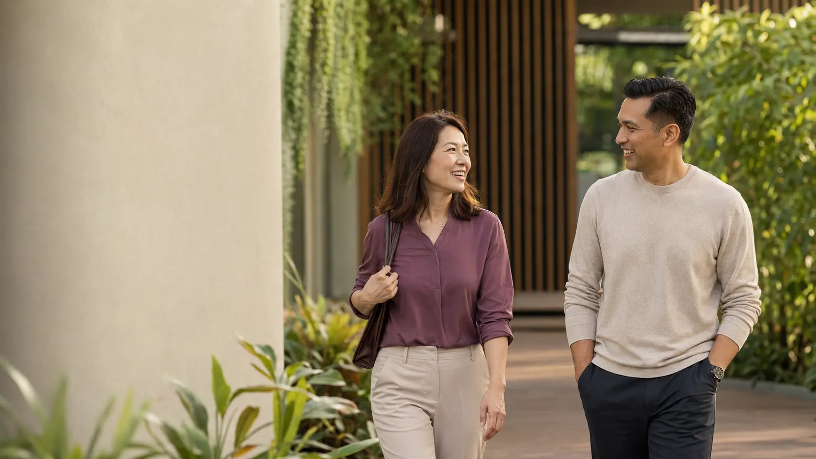 A couple sharing a warm moment in Singapore